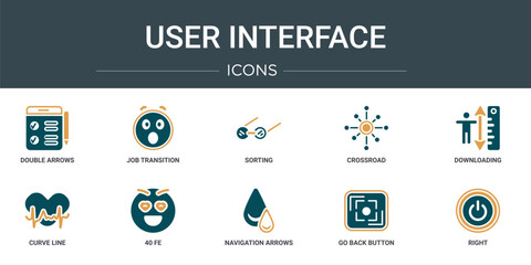 Poster - set of 10 outline web user interface icons such as double arrows, job transition, sorting, crossroad, downloading, curve line, 40 fe vector icons for report, presentation, diagram, web design,