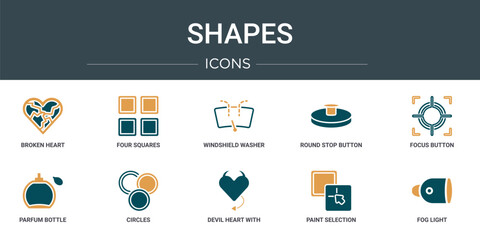 Poster - set of 10 outline web shapes icons such as broken heart, four squares, windshield washer, round stop