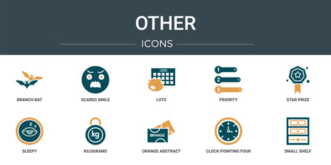 Poster - set of 10 outline web other icons such as branch bat, scared smile, loto, priority, star prize, slee