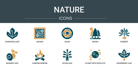 Wall Mural - set of 10 outline web nature icons such as sassafras leaf, season, solar, woods, element, bilberry l