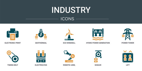 Wall Mural - set of 10 outline web industry icons such as electronic print hine, geothermal, eco windmill, hydro 