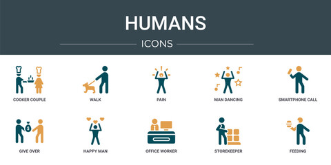 Poster - set of 10 outline web humans icons such as cooker couple, walk, pain, man dancing, smartphone call, 