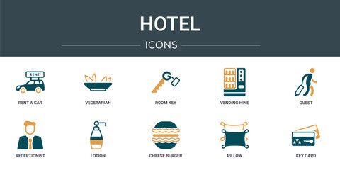 Wall Mural - set of 10 outline web hotel icons such as rent a car, vegetarian, room key, vending hine, guest, rec