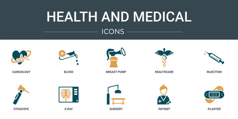 Poster - set of 10 outline web health and medical icons such as cardiology, blood, breast pump, healthcare, i