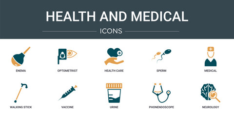 Poster - set of 10 outline web health and medical icons such as enema, optometrist, health care, sperm, medic