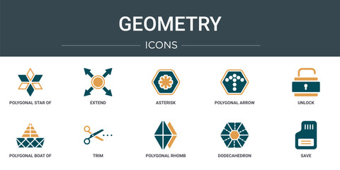 Poster - set of 10 outline web geometry icons such as polygonal star of six points, extend, asterisk, polygon