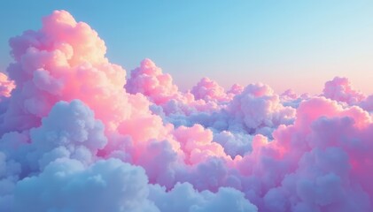 Wall Mural - Fluffy pastel cloudscapes, soft neon pink & blue hues, digital, soft