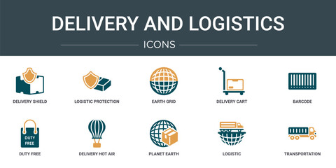 Poster - set of 10 outline web delivery and logistics icons such as delivery shield, logistic protection, ear