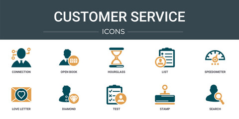 Poster - set of 10 outline web customer service icons such as connection, open book, hourglass, list, speedom