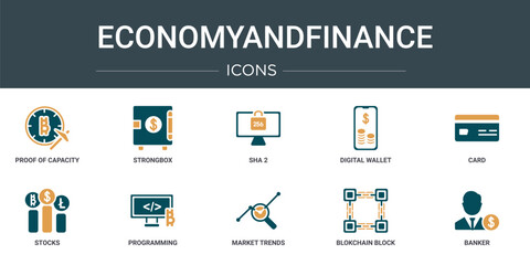 Poster - set of 10 outline web economyandfinance icons such as proof of capacity, strongbox, sha 2, digital w