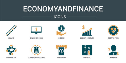 Poster - set of 10 outline web economyandfinance icons such as chains, online banking, income, budget diagram