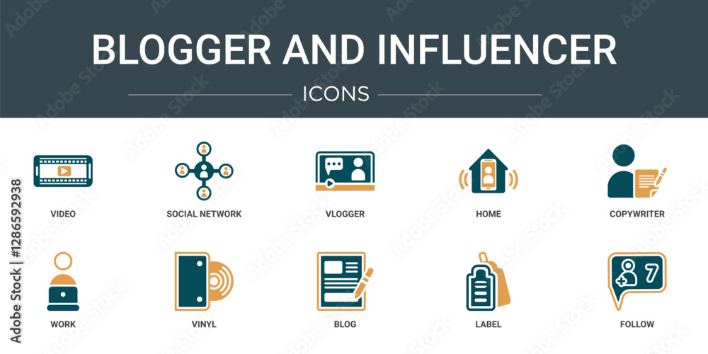 set of 10 outline web blogger and influencer icons such as video ...
