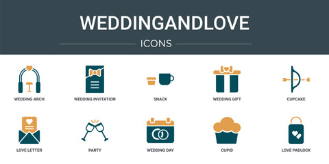Wall Mural - set of 10 outline web weddingandlove icons such as wedding arch, wedding invitation, snack, wedding 