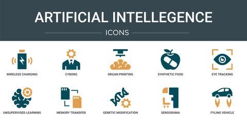 Poster - set of 10 outline web artificial intellegence icons such as wireless charging, cyborg, organ printin