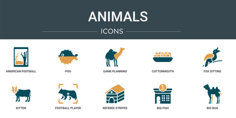 Poster - set of 10 outline web animals icons such as american football field top view, poo, game planning, co