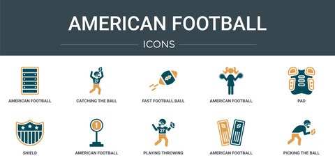 Poster - set of 10 outline web american football icons such as american football field, catching the ball, fa