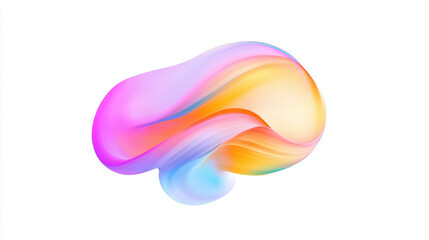 Poster - An organic, flowing abstract form with iridescent hues, evoking liquid or waves. Set on white, its vibrant colors and depth create a captivating, dynamic visual.