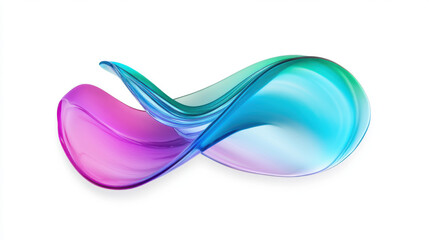 Fototapete - An organic, flowing abstract form with iridescent hues, evoking liquid or waves. Set on white, its vibrant colors and depth create a captivating, dynamic visual.