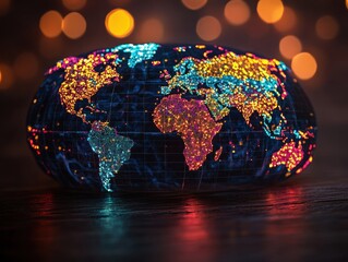 Poster - A 3D Illustration of the Earth with a Grid Pattern and Brightly Colored Lights