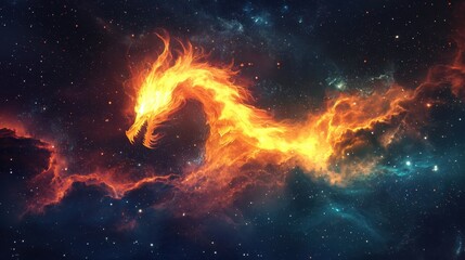 Wall Mural - A hyper-detailed nebula shaped like an ancient cosmic dragon, glowing with radiant energy