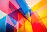 Abstract art with vibrant, intersecting geometric shapes in red, yellow, blue, and pink.