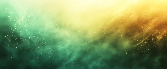 Aufkleber - Abstract golden and green glowing particles suspended in the air, creating a dreamy, magical atmosphere with a touch of sparkle, symbolizing energy and mysticism.