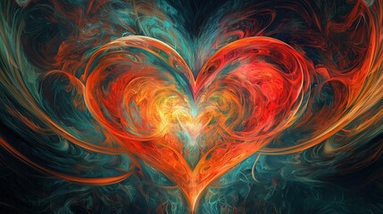 Poster - swirling heart of warm colors surrounded by cool hues captivating abstract design of love