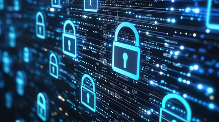 Poster - Digital locks symbolize cybersecurity Data encryption ensures safe online transactions and communications
