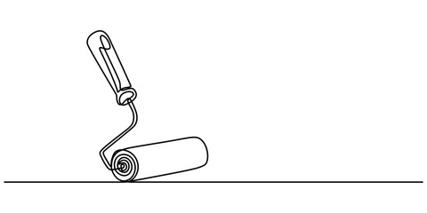 Aufkleber - Continuous editable line drawing of paint roller. Paint roller icon in one line, paint roller brush work industry object line art,  one line art paint roller vector illustration. line art, one minimal