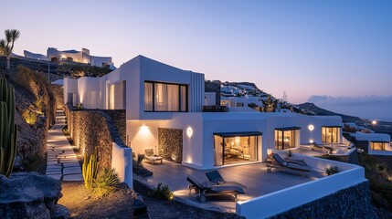 Poster - A breathtaking view of white houses at sunrise