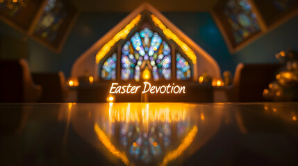 Canvas Print - a candlelit chapel with intricate stained-glass reflections, 