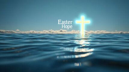 Wall Mural - a peaceful ocean horizon with a glowing cross reflection, 