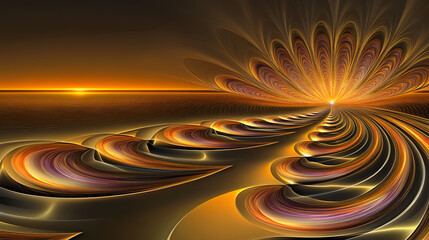 Poster - Computer generated image of an abstract wave design with tulip patterns in vibrant colors