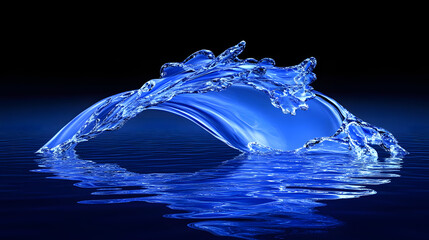 Poster - Artistic rendering of a blue wave on a black background showcasing fluid motion and vibrant colors