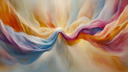 Poster - Colorful abstract design with vibrant shapes and tulip flowers in an artistic painting composition