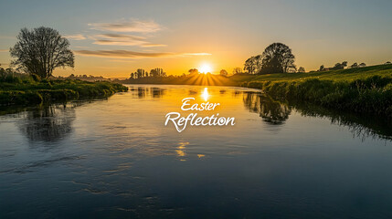 Wall Mural - a stunning sunrise over a peaceful riverbank, 