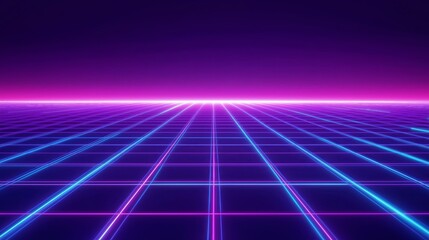 Poster - A futuristic cyberpunk neon grid in deep blues and purples