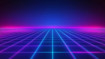 Poster - A futuristic cyberpunk neon grid in deep blues and purples