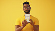 © ImageKing - Mobile phone with check list on screen. Concept of online survey, poll, test or task list with african american man hand hold smartphone with check marks in boxes, 3d render. 3D Illustration