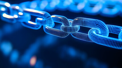 Poster - Conceptual abstract image of a chain illuminated by blue light against a dark background