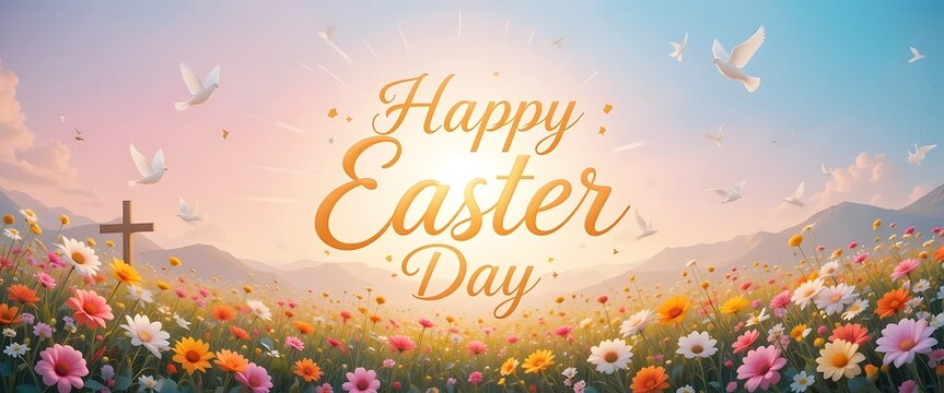  Easter typography background, Happy Easter greeting card with colorful eggs and floral wreath. easter doodle background, great for textiles, banners,