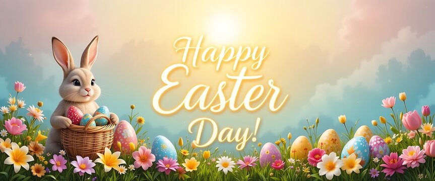  Easter typography background, Happy Easter greeting card with colorful eggs and floral wreath. easter doodle background, great for textiles, banners,