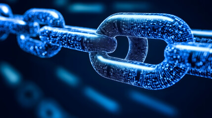Poster - Artistic interpretation of a chain emitting blue light with conceptual elements and abstract design