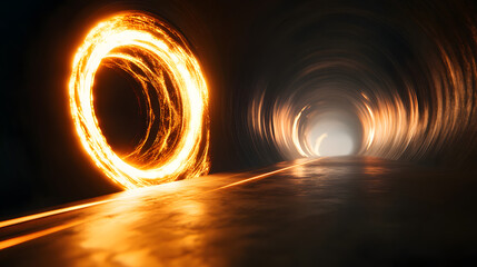 Poster - Tunnel with light at the end surrounded by darkness and conceptual elements representing hope and journey