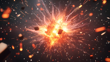 Poster - Conceptual depiction of an explosion with orange and red sparks in a dramatic visual representation of energy release