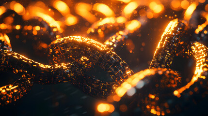 Poster - Close up of a shiny metallic object illuminated in the dark with a blurred background for conceptual and artistic representation