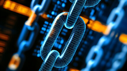 Poster - Chain link in the middle of a metal chain as a conceptual representation of connection and unity