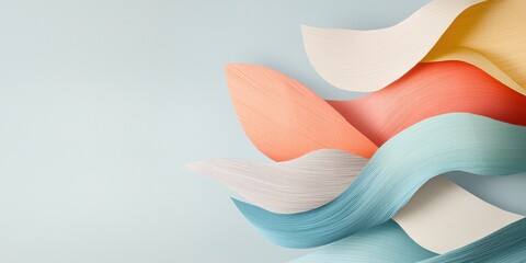 Poster - Abstract composition of flowing paper waves in soft pastel colors on a light background