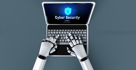 Poster - cyber security system on computer screen protect private information snugly from hacker and cyber at