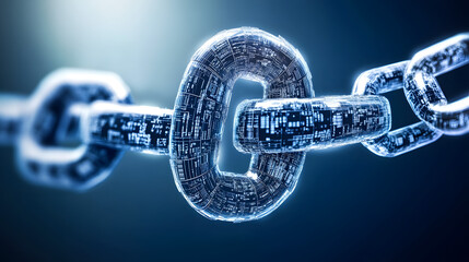 Poster - Conceptual image of a chain link with a single link highlighted in the center representing connection and strength